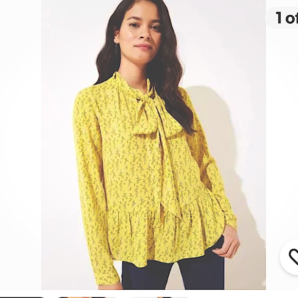 Loft Tie Front Shirt .Loose Fit Peplum Blouse
Yellow Floral Design. NWTags SZ XL